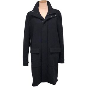 Vince Straight Coat Size Large Black Leather Trimmed